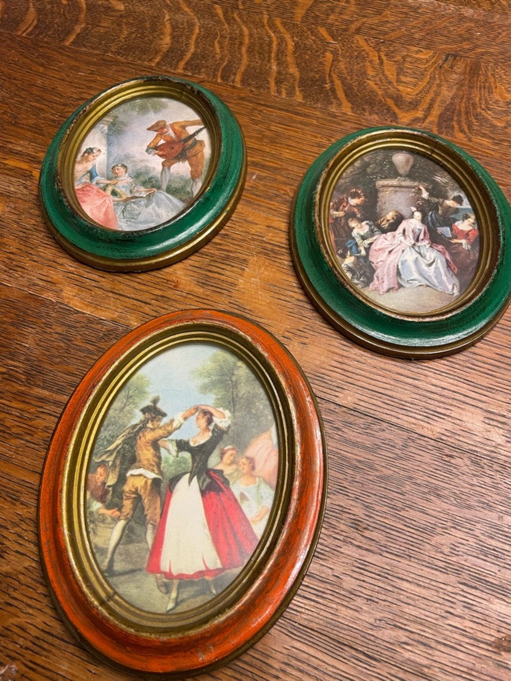 Vintage Style Oval Framed Wall Art - Green and Orange Frames